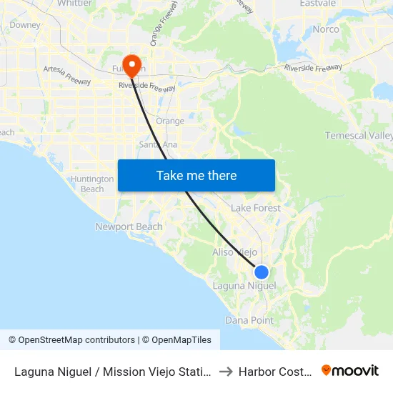 Laguna Niguel / Mission Viejo Station to Harbor Costco map