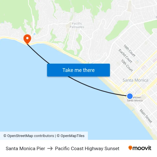 Santa Monica Pier to Pacific Coast Highway Sunset map