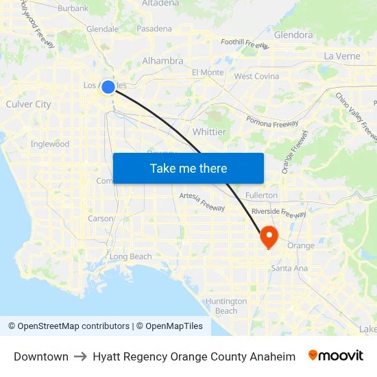 Downtown to Hyatt Regency Orange County Anaheim map