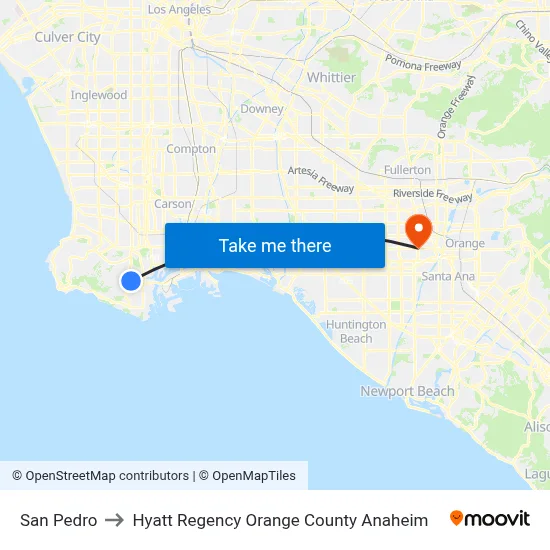 San Pedro to Hyatt Regency Orange County Anaheim map