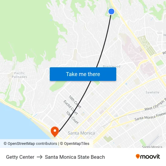 Getty Center to Santa Monica State Beach map