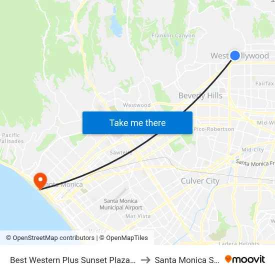 Best Western Plus Sunset Plaza Hotel Los Angeles to Santa Monica State Beach map