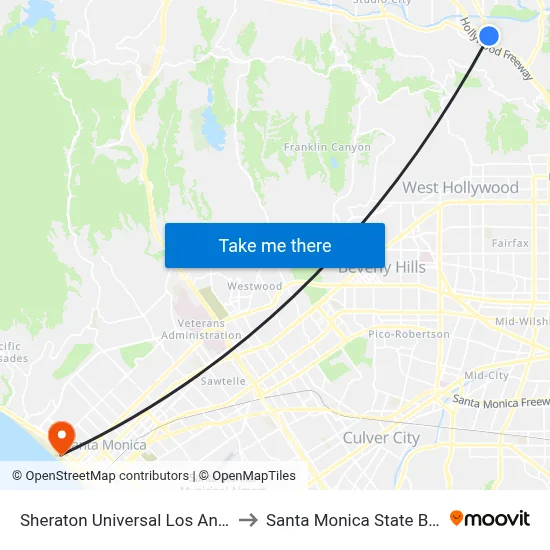 Sheraton Universal Los Angeles to Santa Monica State Beach map
