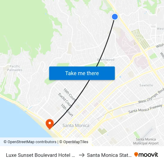 Luxe Sunset Boulevard Hotel Los Angeles to Santa Monica State Beach map