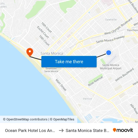 Ocean Park Hotel Los Angeles to Santa Monica State Beach map
