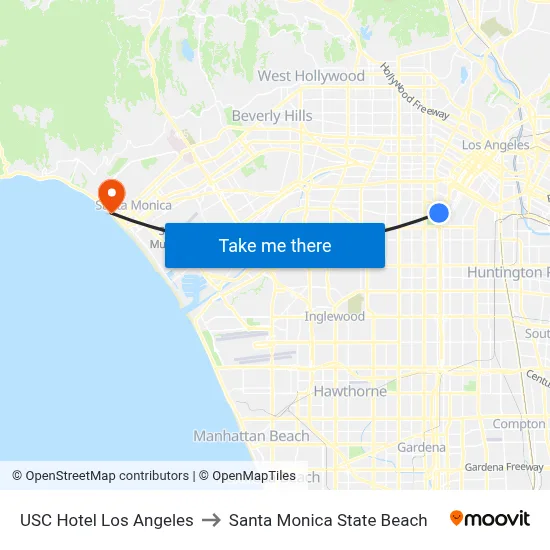 USC Hotel Los Angeles to Santa Monica State Beach map