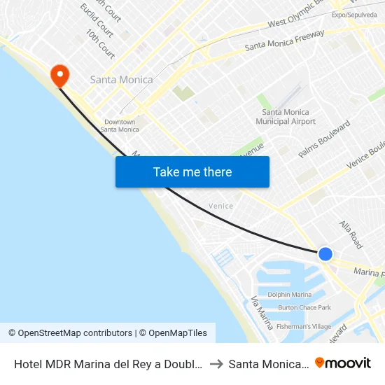 Hotel MDR Marina del Rey a DoubleTree by Hilton Los Angeles to Santa Monica State Beach map
