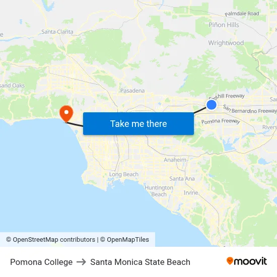 Pomona College to Santa Monica State Beach map