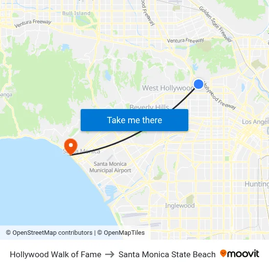 Hollywood Walk of Fame to Santa Monica State Beach map