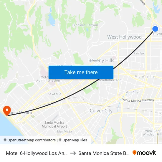 Motel 6-Hollywood Los Angeles to Santa Monica State Beach map