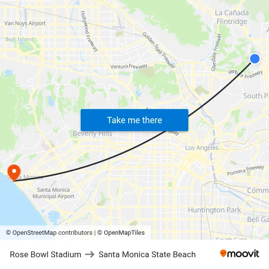 Rose Bowl Stadium to Santa Monica State Beach map