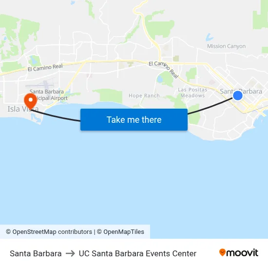 Santa Barbara to UC Santa Barbara Events Center map