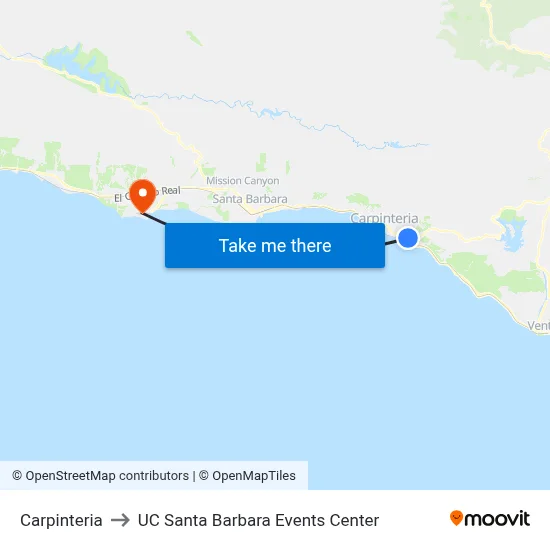 Carpinteria to UC Santa Barbara Events Center map