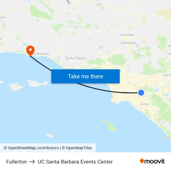 Fullerton to UC Santa Barbara Events Center map