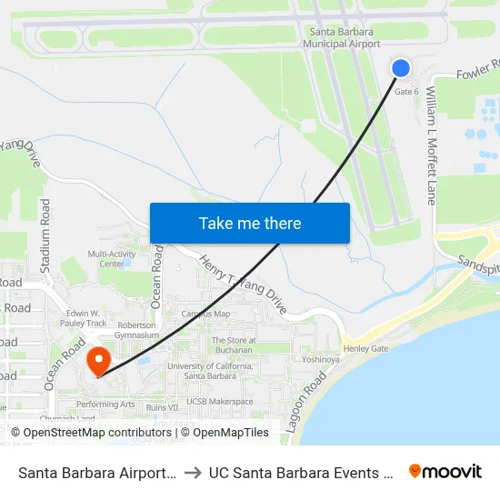 Santa Barbara Airport SBA to UC Santa Barbara Events Center map
