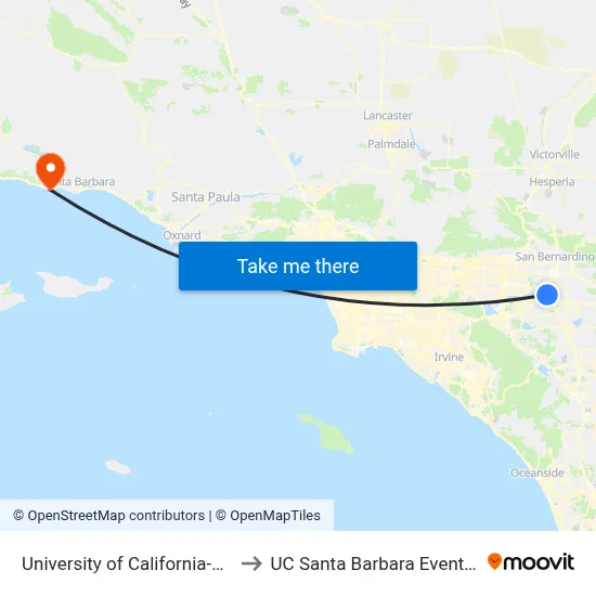 University of California-Riverside to UC Santa Barbara Events Center map