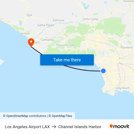 Los Angeles Airport LAX to Channel Islands Harbor map