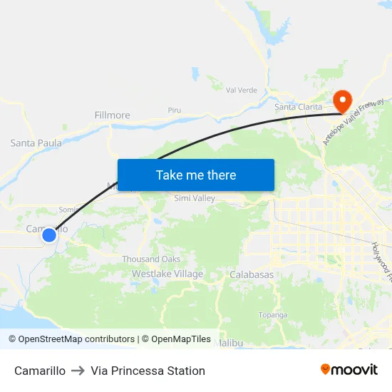 Camarillo to Via Princessa Station map