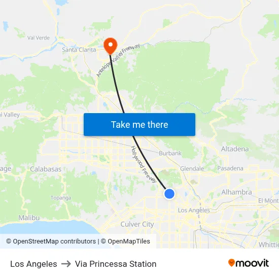Los Angeles to Via Princessa Station map