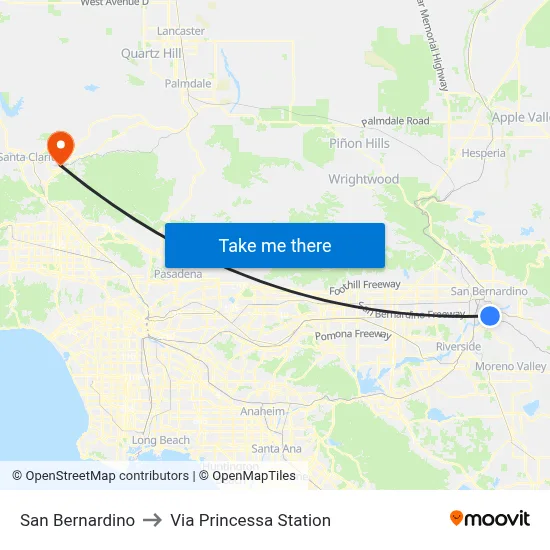 San Bernardino to Via Princessa Station map