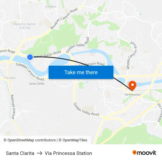 Santa Clarita to Via Princessa Station map