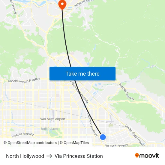 North Hollywood to Via Princessa Station map