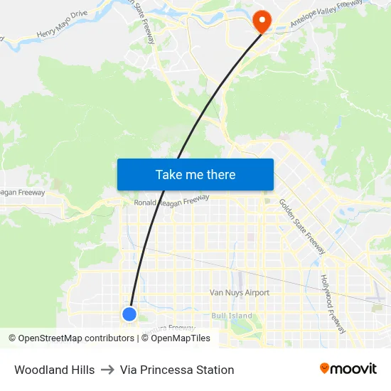 Woodland Hills to Via Princessa Station map