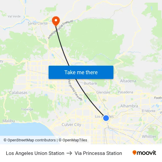 Los Angeles Union Station to Via Princessa Station map