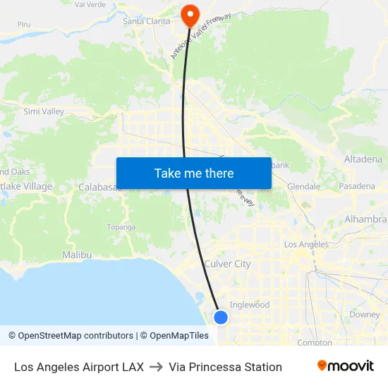 Los Angeles Airport LAX to Via Princessa Station map