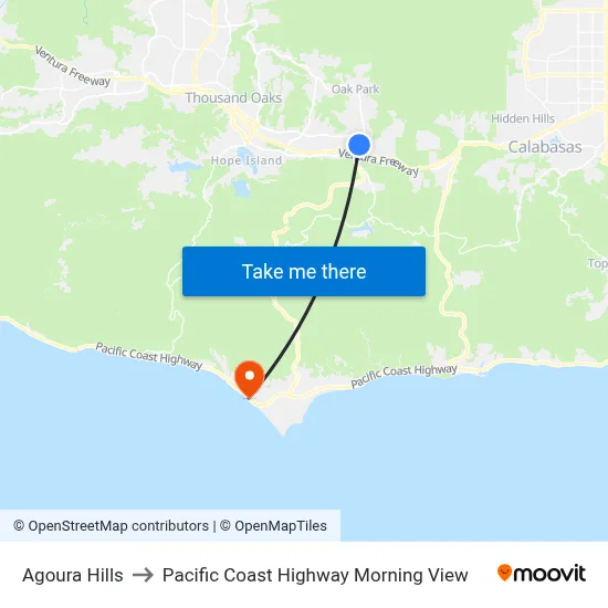 Agoura Hills to Pacific Coast Highway Morning View map