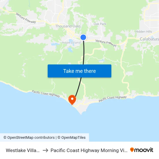 Westlake Village to Pacific Coast Highway Morning View map