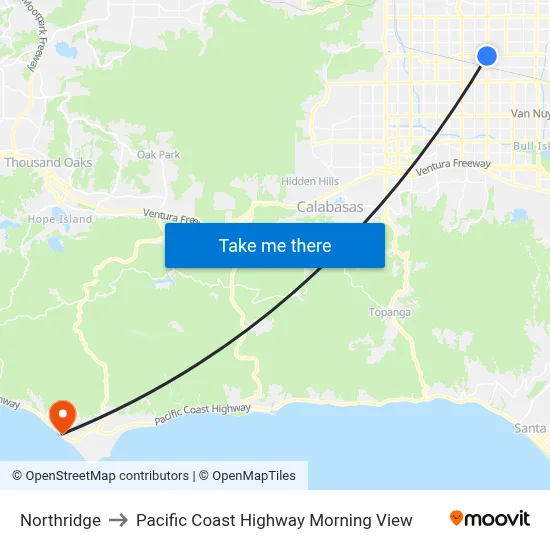 Northridge to Pacific Coast Highway Morning View map