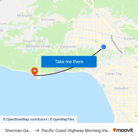 Sherman Oaks to Pacific Coast Highway Morning View map