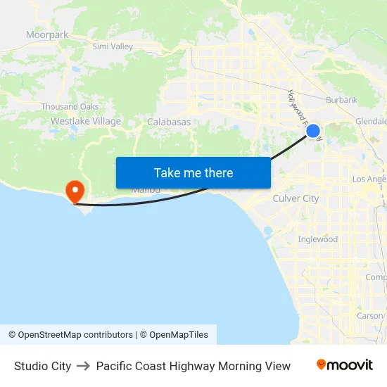 Studio City to Pacific Coast Highway Morning View map