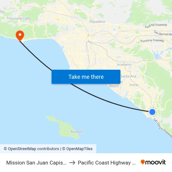 Mission San Juan Capistrano Station to Pacific Coast Highway Morning View map