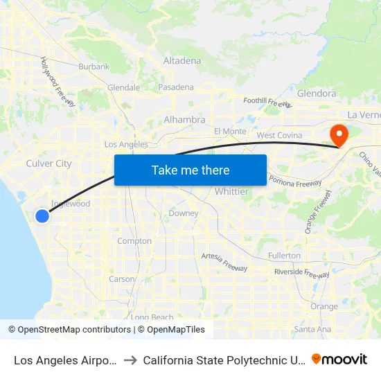 Los Angeles Airport LAX to California State Polytechnic University map