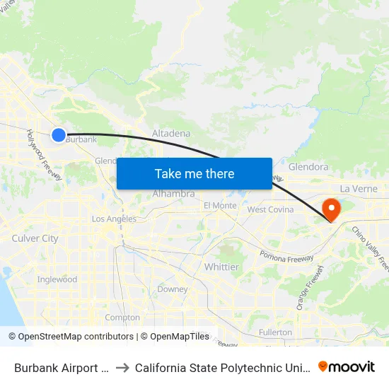 Burbank Airport BUR to California State Polytechnic University map