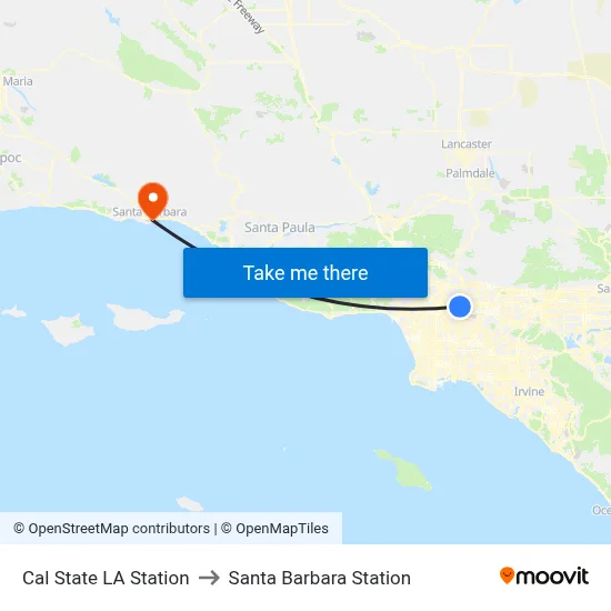 Cal State LA Station to Santa Barbara Station map