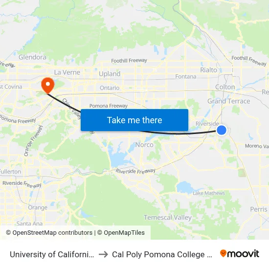 University of California, Riverside to Cal Poly Pomona College of Engineering map