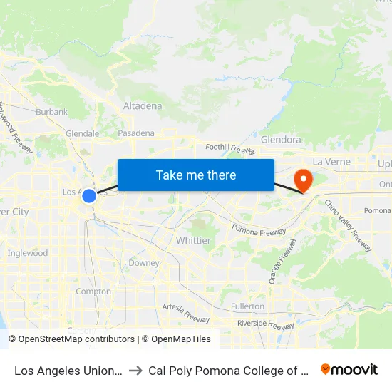 Los Angeles Union Station to Cal Poly Pomona College of Engineering map