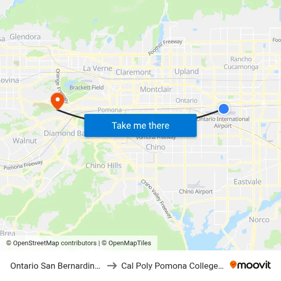 Ontario San Bernardino Airport ONT to Cal Poly Pomona College of Engineering map