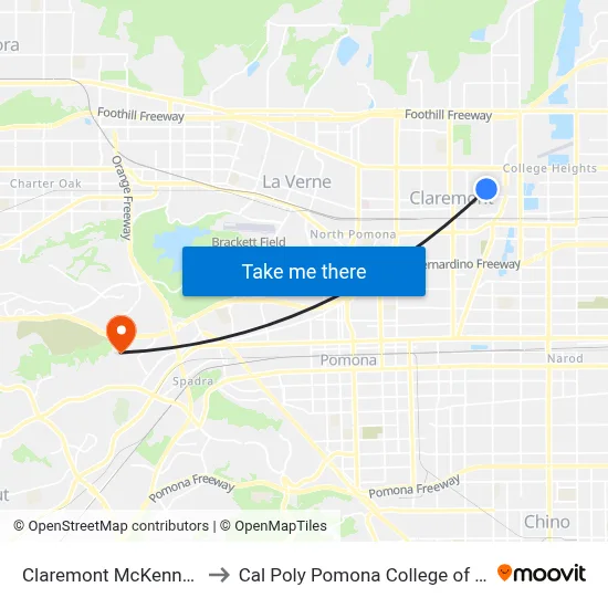 Claremont McKenna College to Cal Poly Pomona College of Engineering map