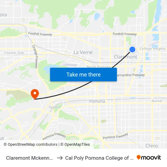 Claremont Mckenna College to Cal Poly Pomona College of Engineering map