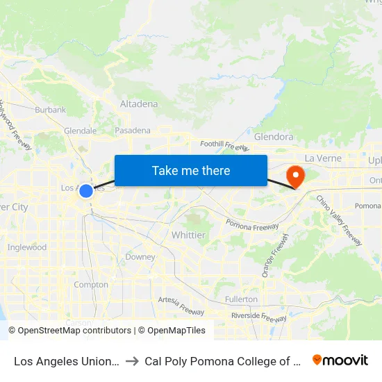 Los Angeles Union Station to Cal Poly Pomona College of Engineering map