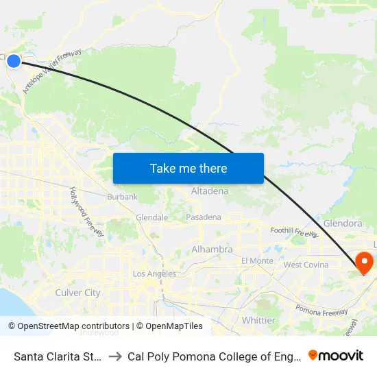 Santa Clarita Station to Cal Poly Pomona College of Engineering map