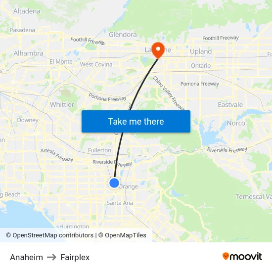 Anaheim to Fairplex map