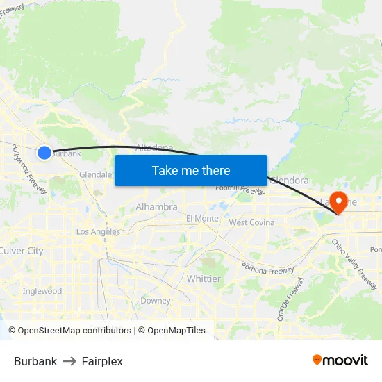 Burbank to Fairplex map