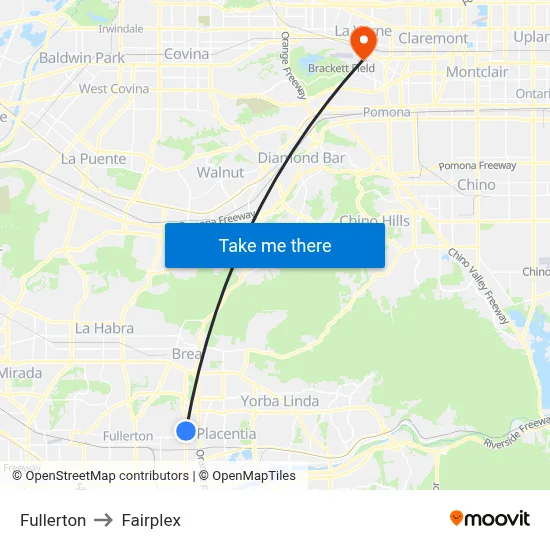 Fullerton to Fairplex map