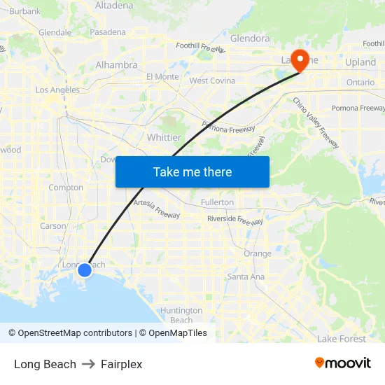 Long Beach to Fairplex map