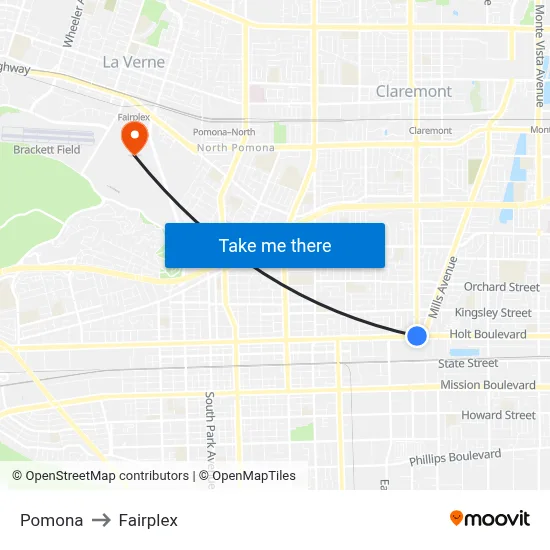 Pomona to Fairplex map